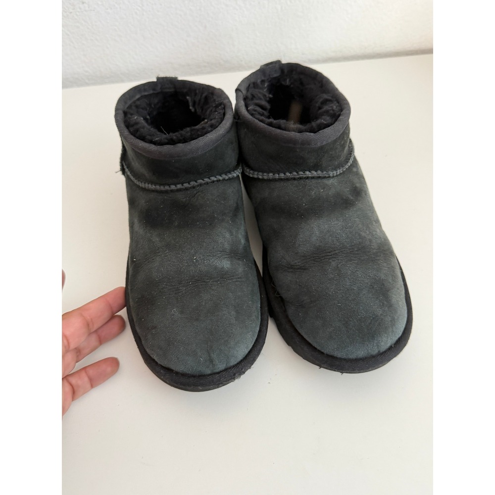 UGG Classic Ultra Mini Black Suede Ankle Boots 1116109 Girls Size 4 - Picture 2 of 8